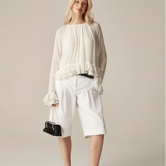 246. J. CREW Collection ruffle top in viscose chiffon Cream Blouse $168 Like New - Picture 2 of 4